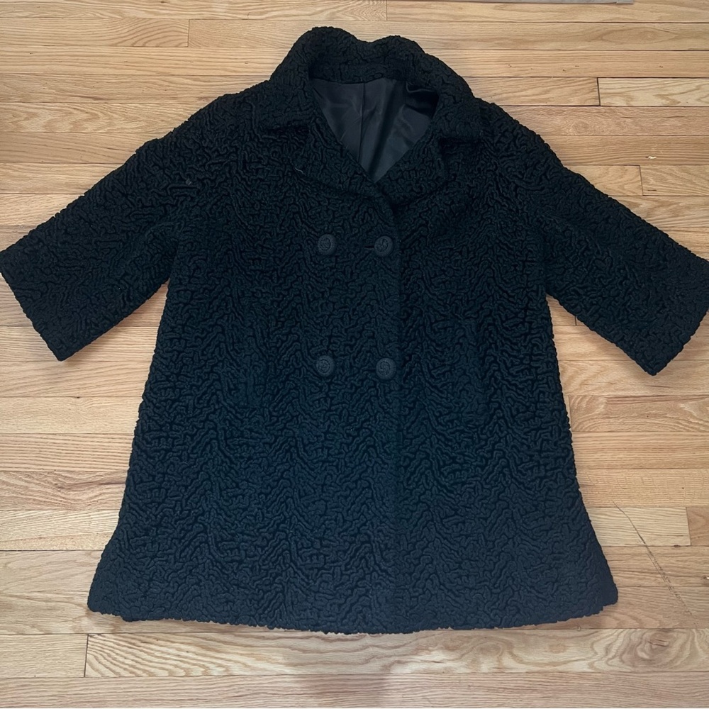 VINTAGE 1960s Black Persian Lambswool Lustrelam Halldon Ltd Coat Jacket